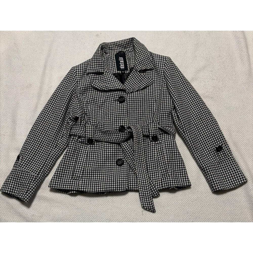 Details INTL Houndstooth Belted Jacket Coat Black White Size XL